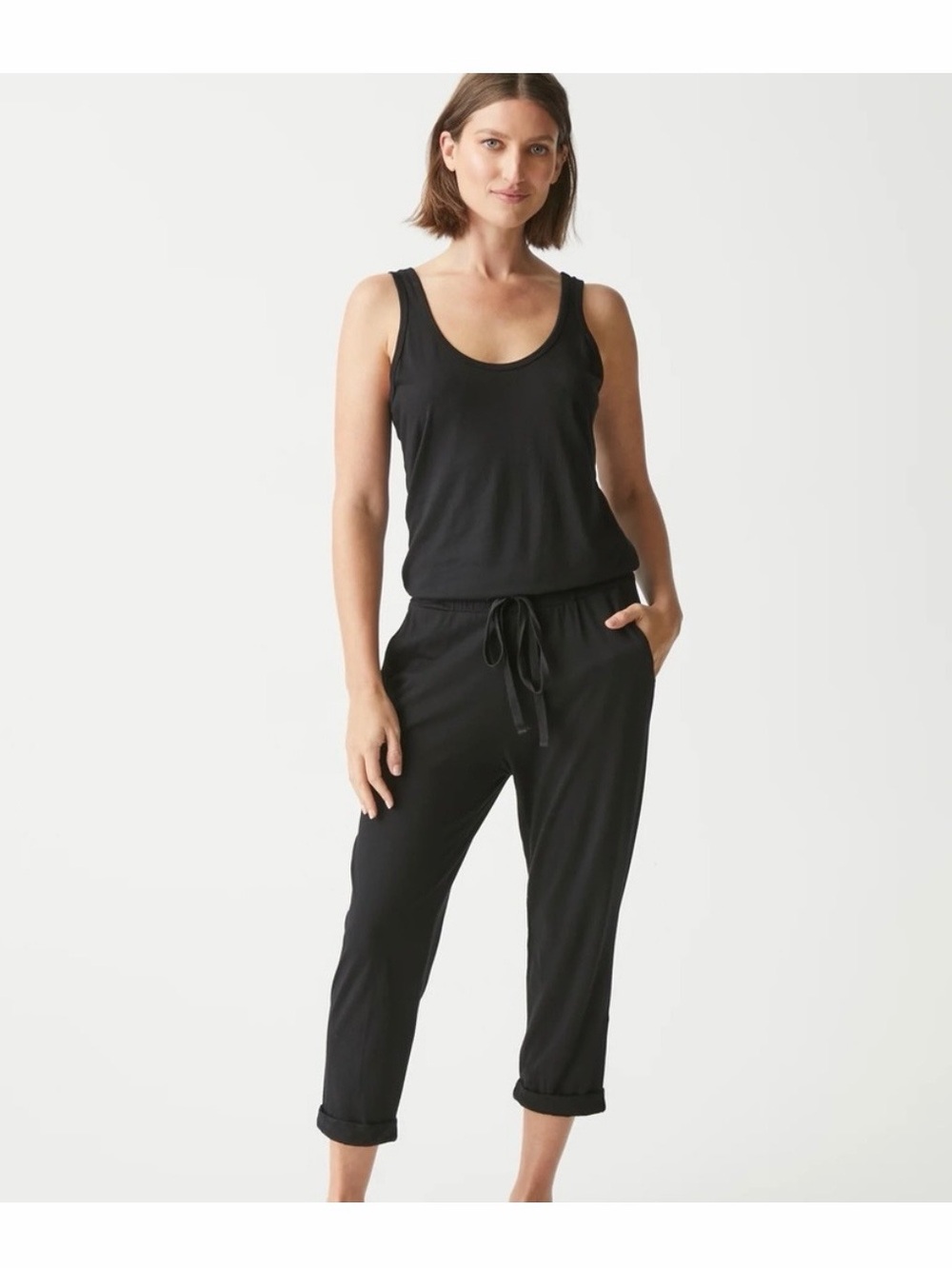 Michael Stars Theo Black Tank Top Sleeveless Cropped Jumpsuit - Small